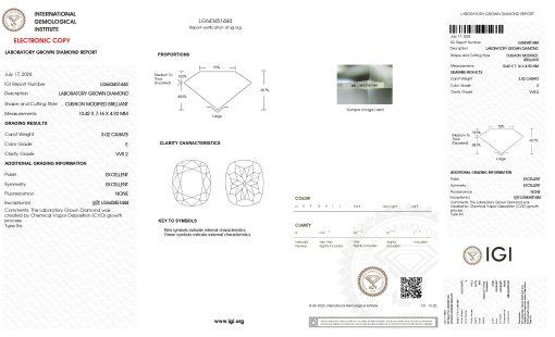 เพชรแท้ Lab Grown Diamond 3.02 กะรัต น้ำ 99 เกรด VVS2 EX EX N พร้อมเซอร์ IGI (1CER1723N)