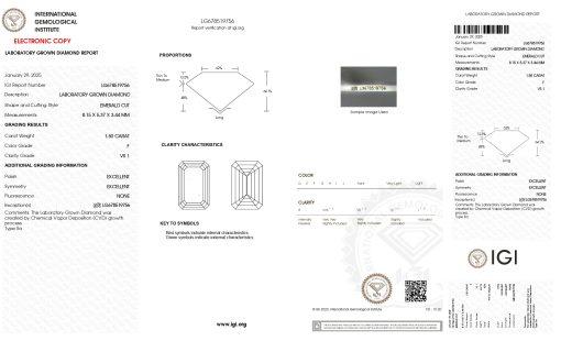 เพชรแท้ Lab Grown Diamond 1.50 กะรัต น้ำ 98 เกรด VS1 EX EX N พร้อมเซอร์ IGI (1CER1710N)
