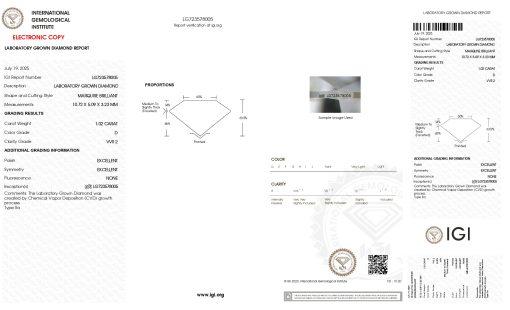 เพชรแท้ Lab Grown Diamond 1.02 กะรัต น้ำ 100 เกรด VVS2 EX EX N พร้อมเซอร์ IGI (1CER1664)
