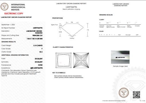 เพชรแท้ Lab Grown Diamond 3.14 กะรัต น้ำ 98 เกรด VS2 EX EX N พร้อมเซอร์ IGI (1CER143)