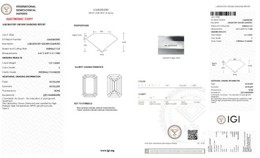 เพชรแท้ Lab Grown Diamond 1.01 กะรัต น้ำ 99 เกรด IF EX EX N พร้อมเซอร์ IGI (1CER1779N)