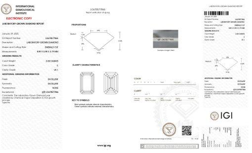 เพชรแท้ Lab Grown Diamond 2.00 กะรัต น้ำ 99 เกรด VS1 EX EX N พร้อมเซอร์ IGI (1CER1843N)