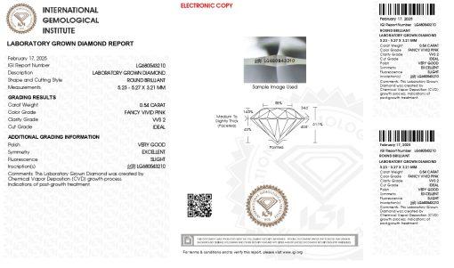 เพชรแท้ Lab Grown Diamond 0.54 กะรัต น้ำ PINK เกรด VVS2 ID VG EX SL พร้อมเซอร์ IGI (1CER1863)