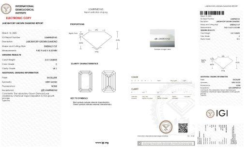 เพชรแท้ Lab Grown Diamond 2.51 กะรัต น้ำ 99 เกรด VS1 EX VG N พร้อมเซอร์ IGI (1CER1838N)