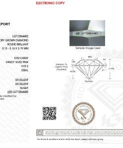 เพชรแท้ Lab Grown Diamond 0.52 กะรัต น้ำ PINK เกรด VVS2 ID EX EX SL พร้อมเซอร์ IGI (1CER1864)