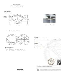 เพชรแท้ Lab Grown Diamond 1.05 กะรัต น้ำ 98 เกรด VS1 ID EX EX N พร้อมเซอร์ IGI (1CER1822)
