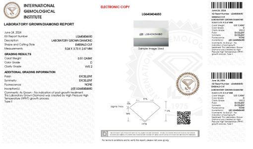 เพชรแท้ Lab Grown Diamond 0.51 กะรัต น้ำ 100 เกรด VVS2 EX EX N พร้อมเซอร์ IGI (1CER1899)
