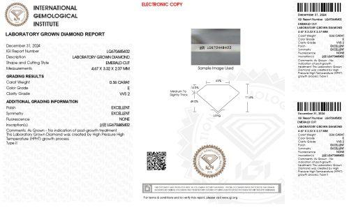 เพชรแท้ Lab Grown Diamond 0.36 กะรัต น้ำ 99 เกรด VVS2 EX EX N พร้อมเซอร์ IGI (1CER1900)