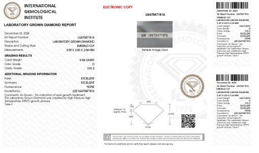 เพชรแท้ Lab Grown Diamond 0.54 กะรัต น้ำ 100 เกรด VVS2 EX EX N พร้อมเซอร์ IGI (1CER1897)