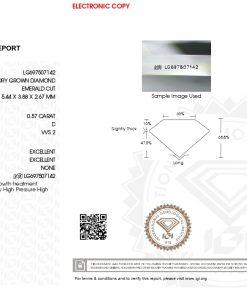 เพชรแท้ Lab Grown Diamond 0.57 กะรัต น้ำ 100 เกรด VVS2 EX EX N พร้อมเซอร์ IGI (1CER1898)