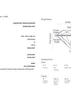 เพชรแท้ Lab Grown Diamond 2.02 กะรัต น้ำ 100 เกรด VVS2 EX EX EX N พร้อมเซอร์ IGI (1CER2052)