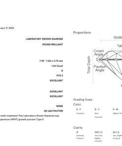 เพชรแท้ Lab Grown Diamond 1.64 กะรัต น้ำ 100 เกรด VVS2 EX EX EX N พร้อมเซอร์ IGI (1CER2056)