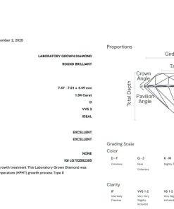 เพชรแท้ Lab Grown Diamond 1.54 กะรัต น้ำ 100 เกรด VVS2 ID EX EX N พร้อมเซอร์ IGI (1CER2057)
