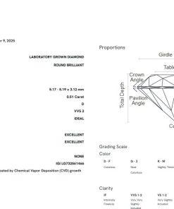 เพชรแท้ Lab Grown Diamond 0.51 กะรัต น้ำ 100 เกรด VVS2 ID EX EX N พร้อมเซอร์ IGI (1CER2059)