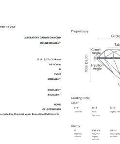เพชรแท้ Lab Grown Diamond 0.51 กะรัต น้ำ 100 เกรด VVS2 EX EX EX N พร้อมเซอร์ IGI (1CER2060)