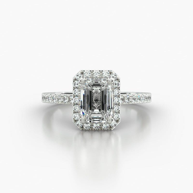 EMERALD OR RADIANT CATHEDRAL SINGLE ROW PAVE HALO - A