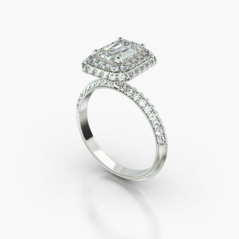 EMERALD OR RADIANT KNIFE PAVE FALLING EDGE PAVE HALO - B