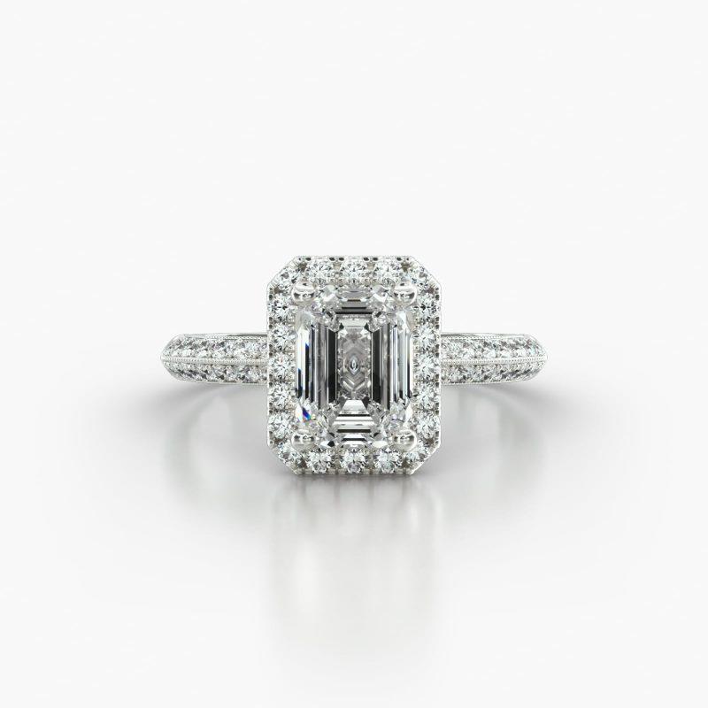 EMERALD OR RADIANT KNIFE PAVE SINGLE ROW PAVE HALO - A