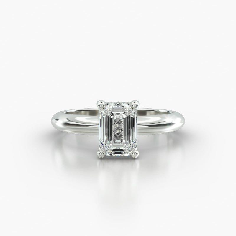 EMERALD OR RADIANT KNIFE SOLITAIRE CLASSIC PAVE BASKET - A