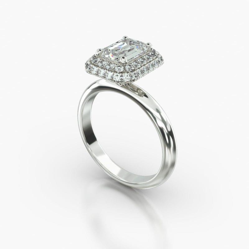 EMERALD OR RADIANT KNIFE SOLITAIRE FALLING EDGE PAVE HALO - B