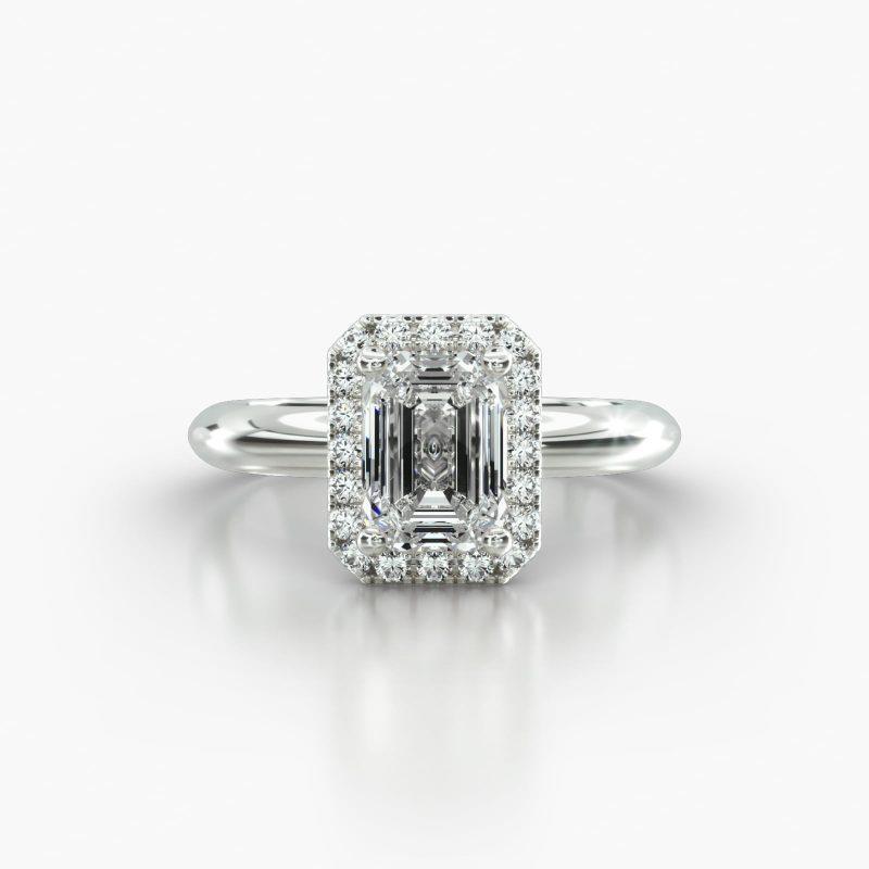 EMERALD OR RADIANT KNIFE SOLITAIRE SINGLE ROW PAVE HALO - A