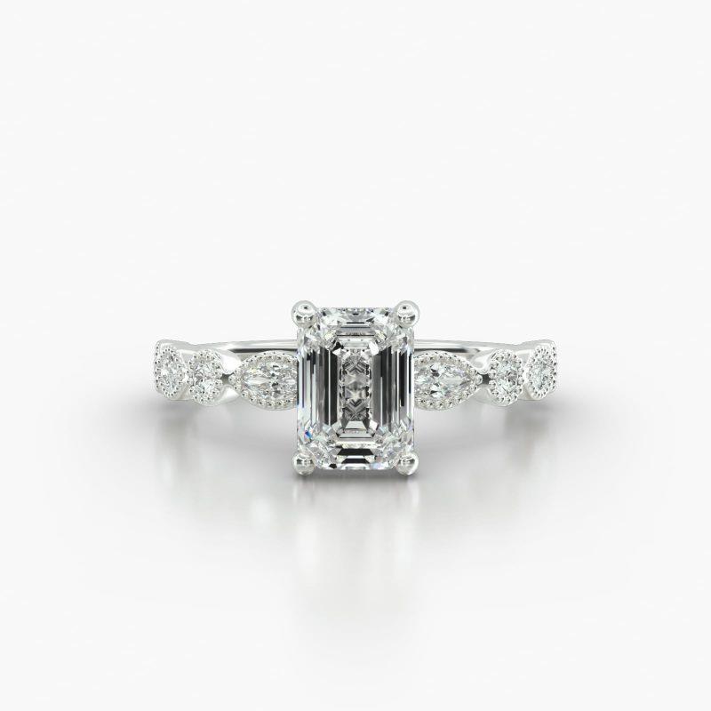 EMERALD OR RADIANT MARQUISE+ROUND CLASSIC PAVE BASKET- A