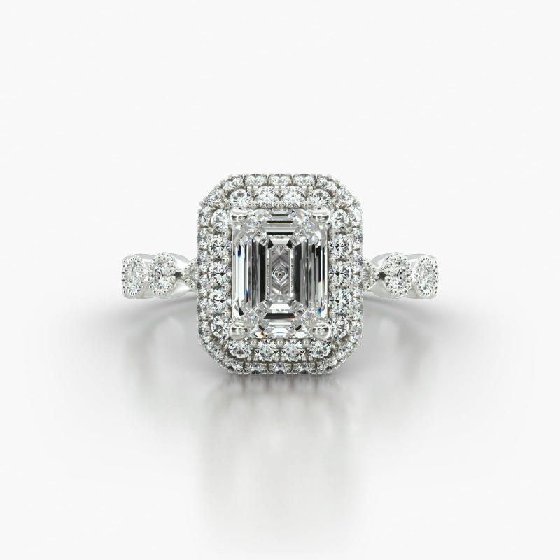 EMERALD OR RADIANT MARQUISE+ROUND FALLING EDGE PAVE HALO - A