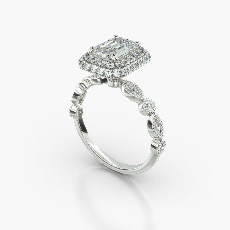 EMERALD OR RADIANT MARQUISE+ROUND FALLING EDGE PAVE HALO - B