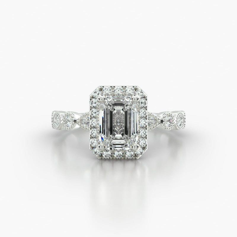 EMERALD OR RADIANT MARQUISE+ROUND SINGLE ROW PAVE HALO - A