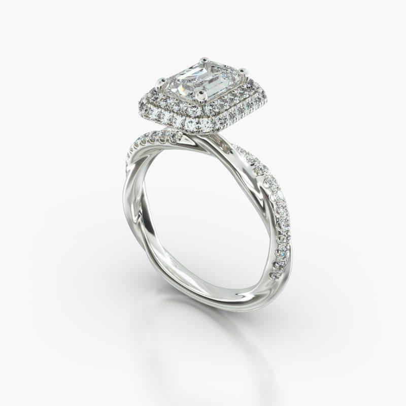 EMERALD OR RADIANT PAVE TWIST FALLING EDGE PAVE HALO - B