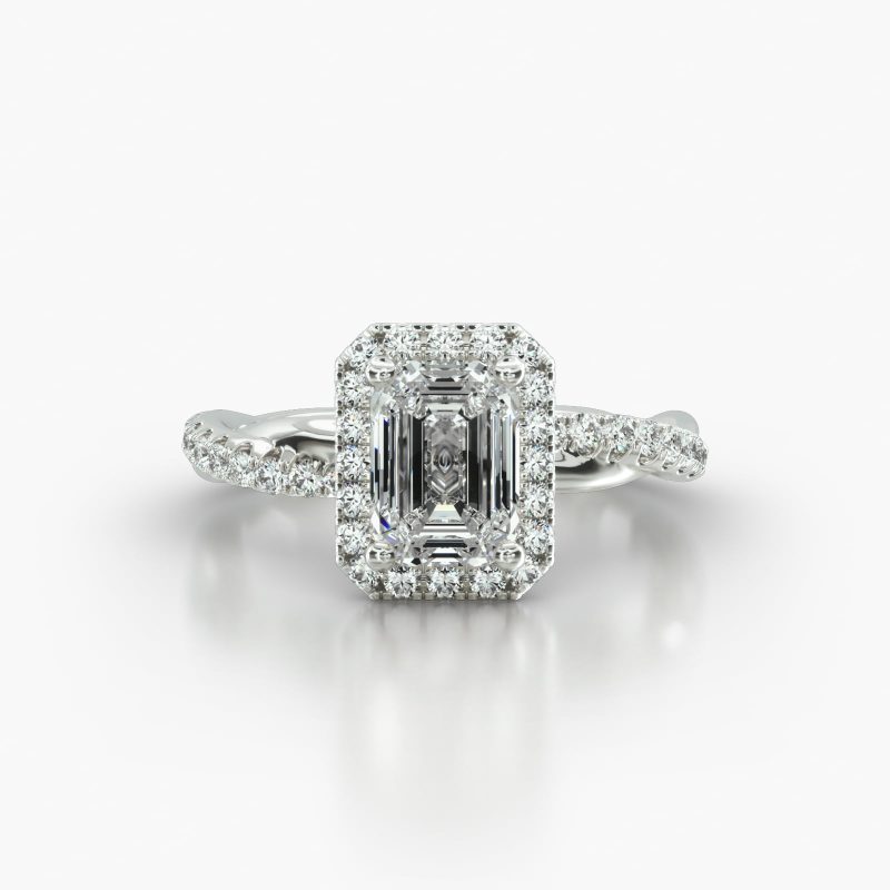 EMERALD OR RADIANT PAVE TWIST SINGLE ROW PAVE HALO - A