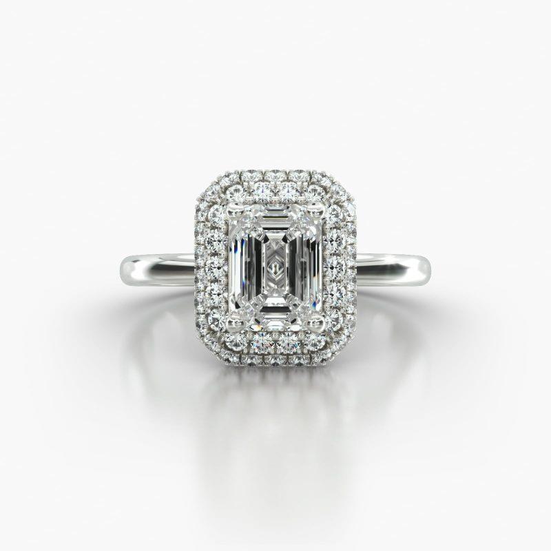 EMERALD OR RADIANT SOLITAIRE FALLING EDGE PAVE HALO - A