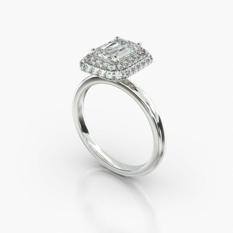 EMERALD OR RADIANT SOLITAIRE FALLING EDGE PAVE HALO - B