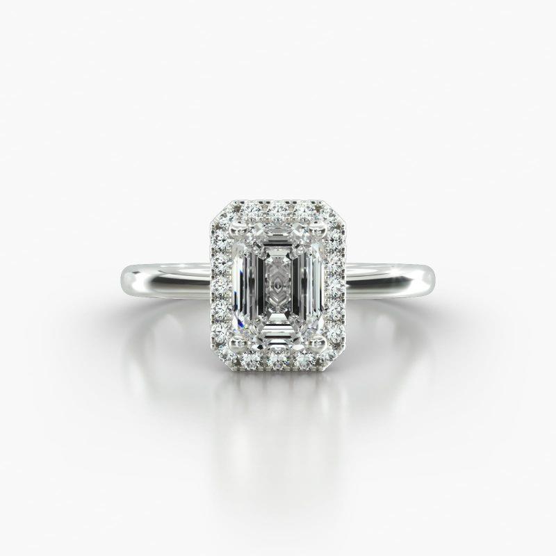 EMERALD OR RADIANT SOLITAIRE SINGLE ROW PAVE HALO - A