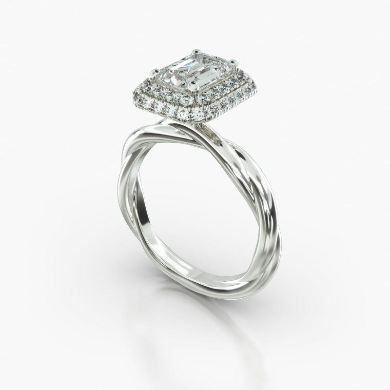 EMERALD OR RADIANT TWIST FALLING EDGE PAVE HALO- B