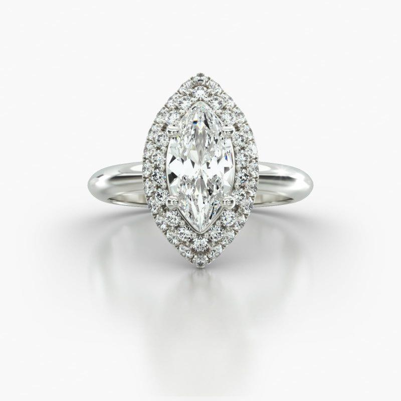 MARQUISE KNIFE SOLITAIRE FALLING EDGE PAVE HALO - A