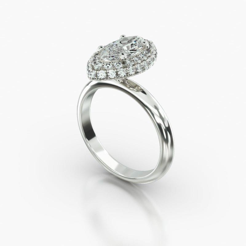 MARQUISE KNIFE SOLITAIRE FALLING EDGE PAVE HALO - B