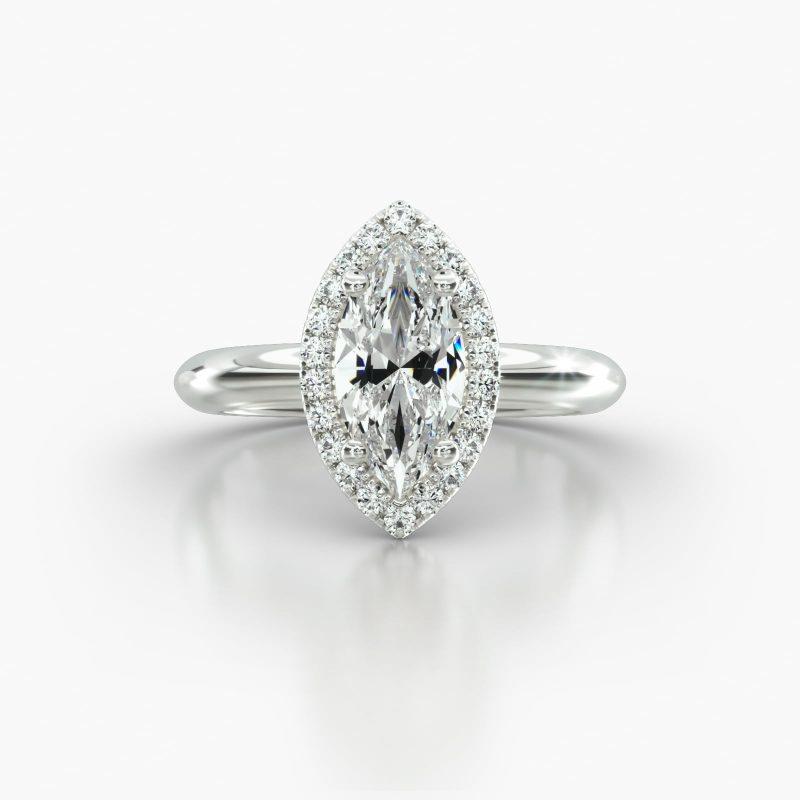 MARQUISE KNIFE SOLITAIRE SINGLE ROW PAVE HALO - A
