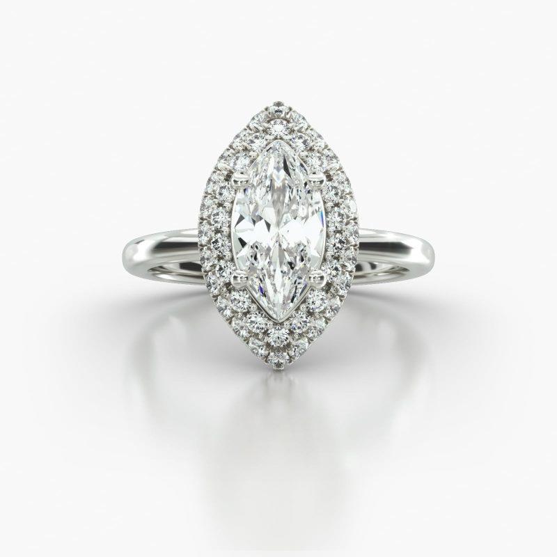 MARQUISE SOLITAIRE FALLING EDGE PAVE HALO - A
