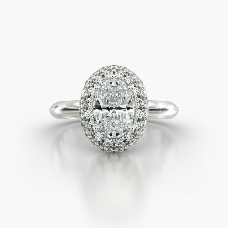 OVAL KNIFE SOLITAIRE FALLING EDGE PAVE HALO - A