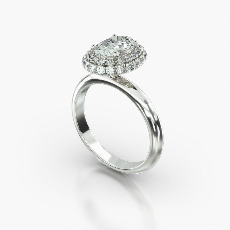 OVAL KNIFE SOLITAIRE FALLING EDGE PAVE HALO - B