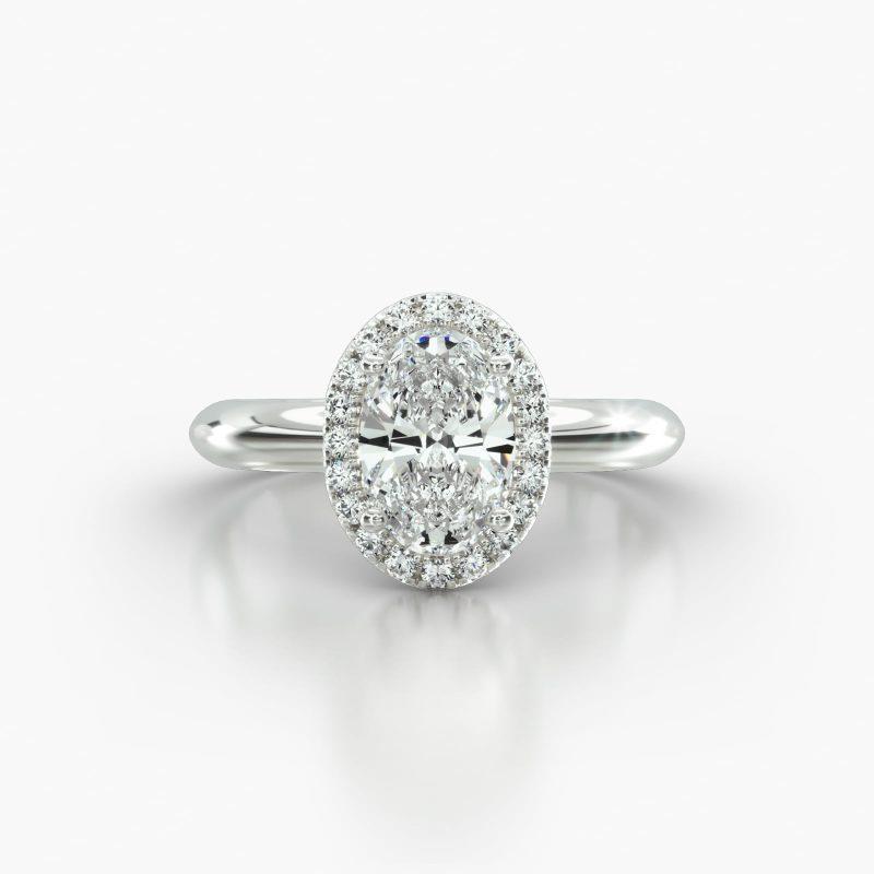 OVAL KNIFE SOLITAIRE SINGLE ROW PAVE HALO - A