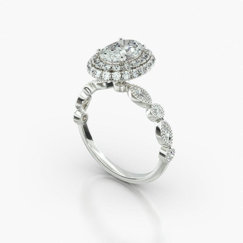 OVAL MARQUISE+ROUND FALLING EDGE PAVE HALO - B