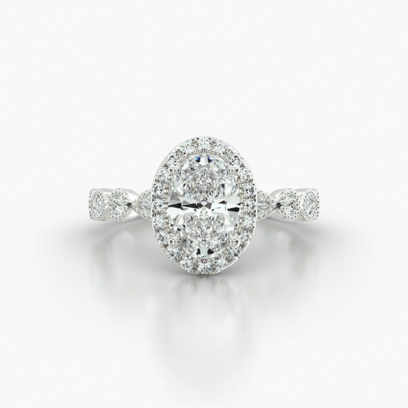 OVAL MARQUISE+ROUND SINGLE ROW PAVE HALO - A