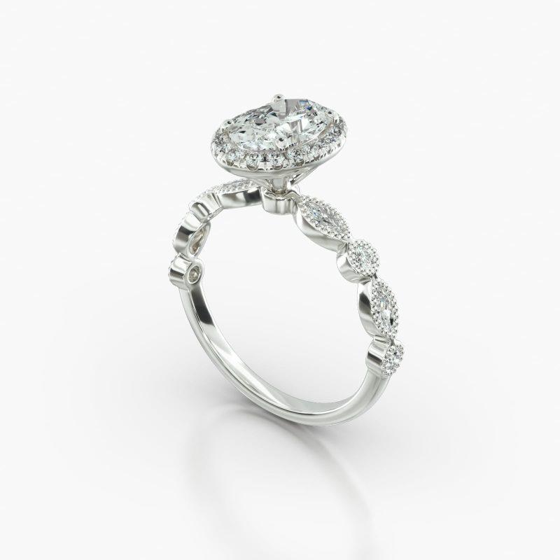 OVAL MARQUISE+ROUND SINGLE ROW PAVE HALO - B