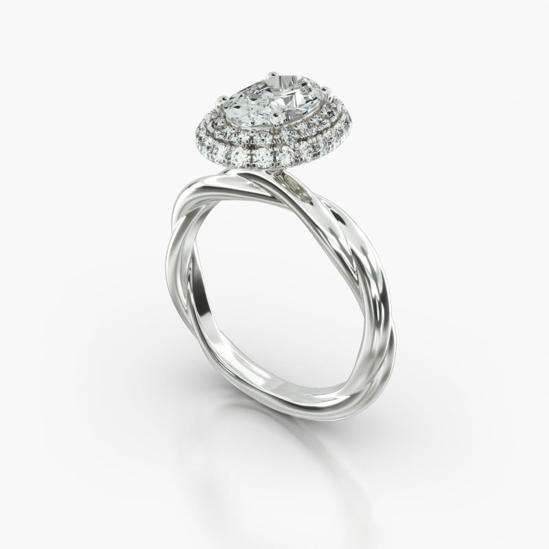 OVAL TWIST FALLING EDGE PAVE HALO - B