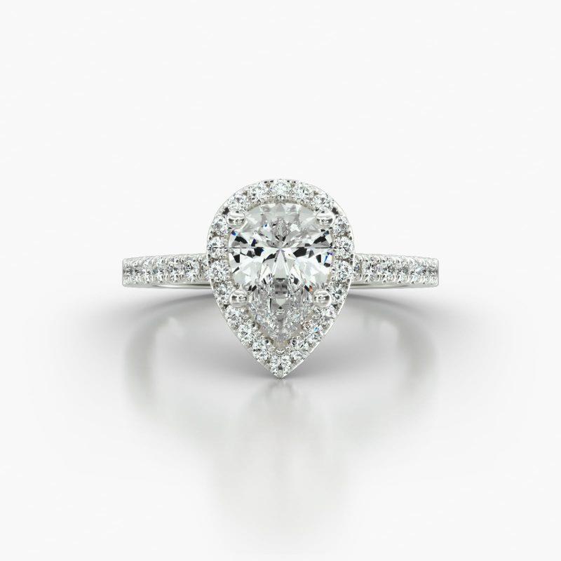 PEAR CATHEDRAL SINGLE ROW PAVE HALO - A
