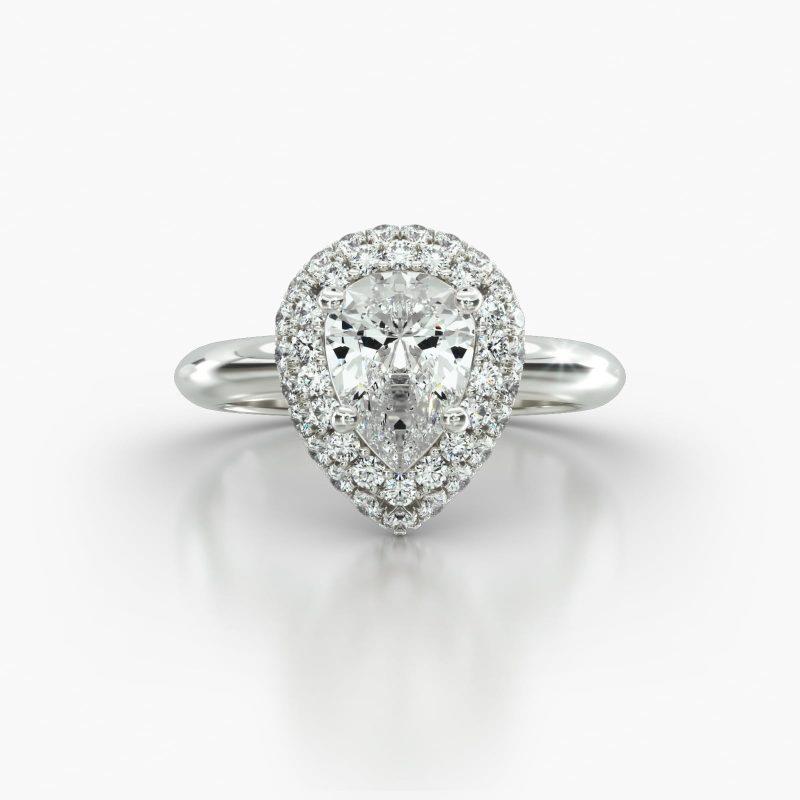 PEAR KNIFE SOLITAIRE FALLING EDGE PAVE HALO - A