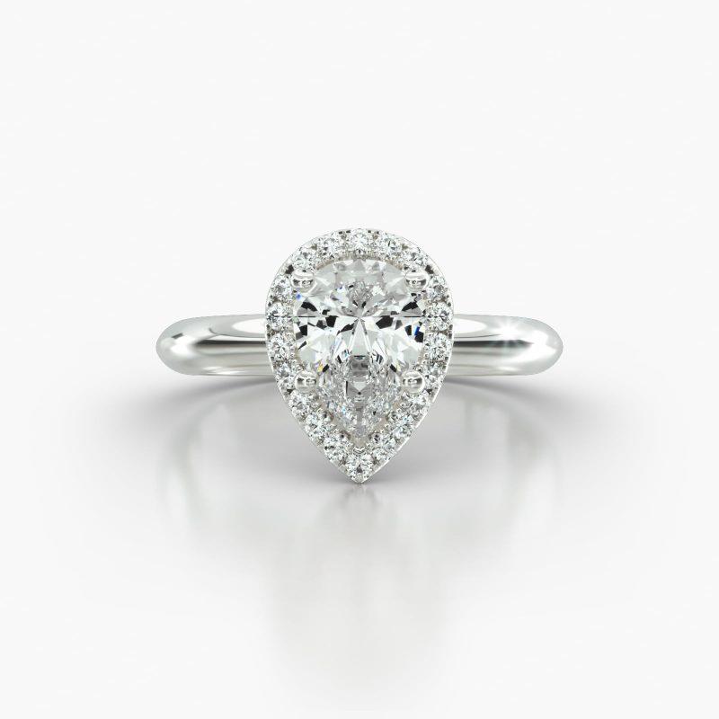 PEAR KNIFE SOLITAIRE SINGLE ROW PAVE HALO - A