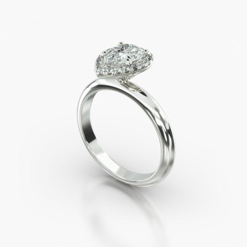 PEAR KNIFE SOLITAIRE SINGLE ROW PAVE HALO - B